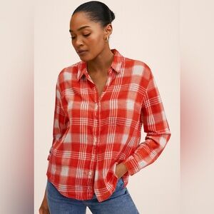 Red and White Plaid Button Down Shirt 2X Cabincore Cottagecore Coastal Cowgirl